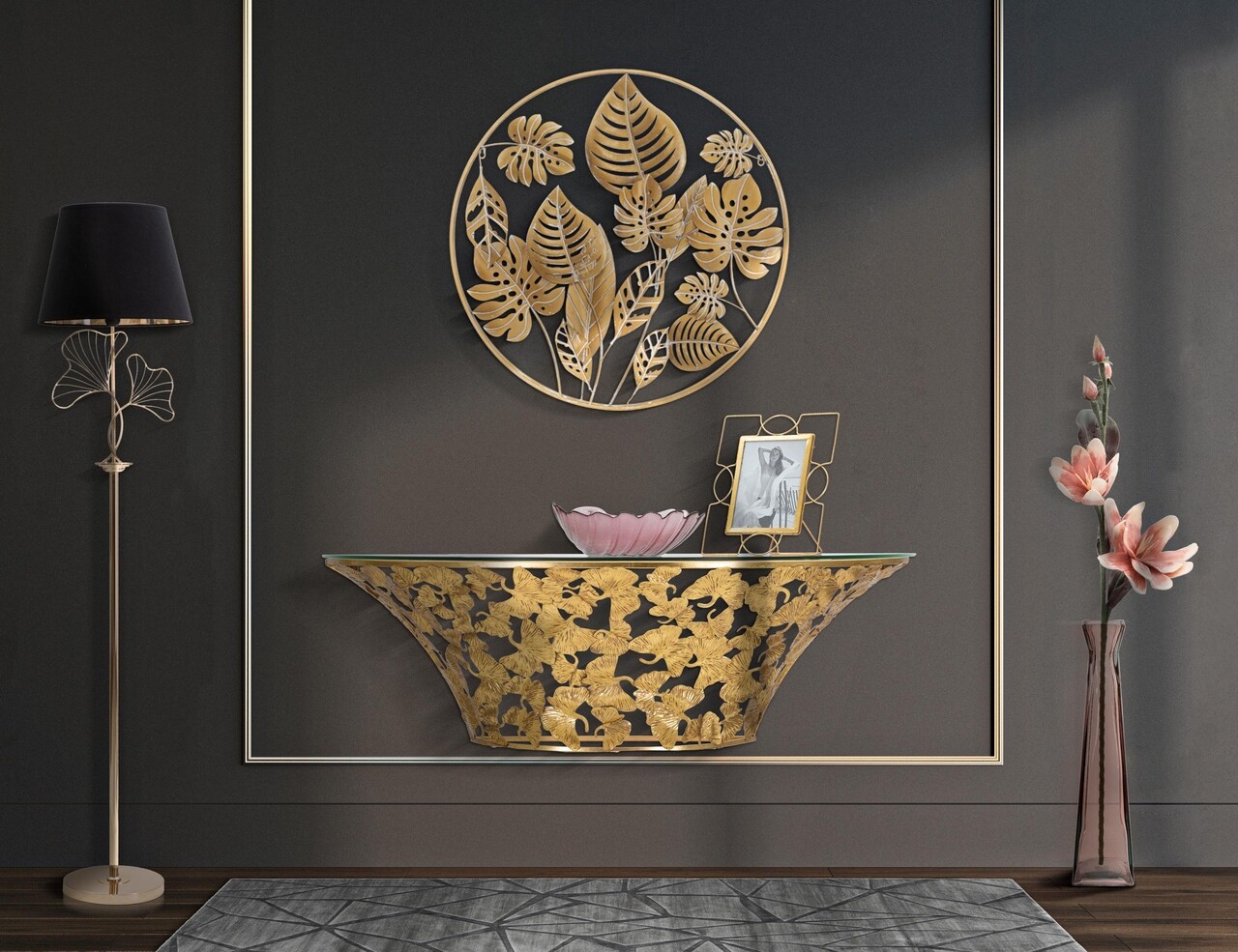 Consola Leaves, Mauro Ferretti, 120x40.5x37.2 cm, fier, auriu - imagine 7